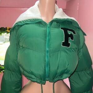 Women green crop Jacket